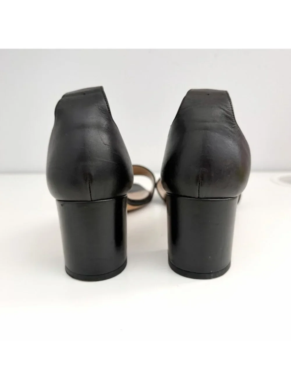Manolo Blahnik Black Leather Peep Toe Sandal Block Heel Sz 40 / US 10 : NO STRAP